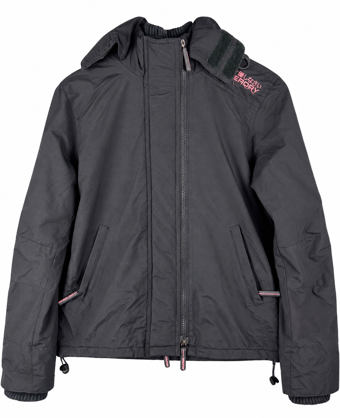 Superdry Womens Small Windcheater Jacket Black Pink Fleece Lined Hooded Coat