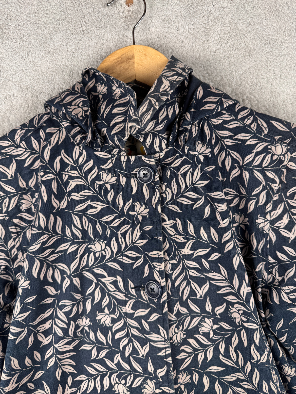 Seasalt Cornwall Seaside Mac Womens UK 12 Navy Floral Rain Coat Organic Cotton