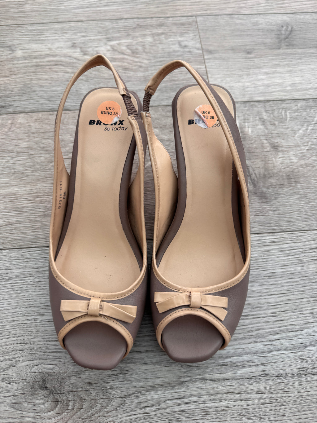 Bronx So Today Womens Heels UK 5 EU 38 Brown Beige Peep Toe Slingback