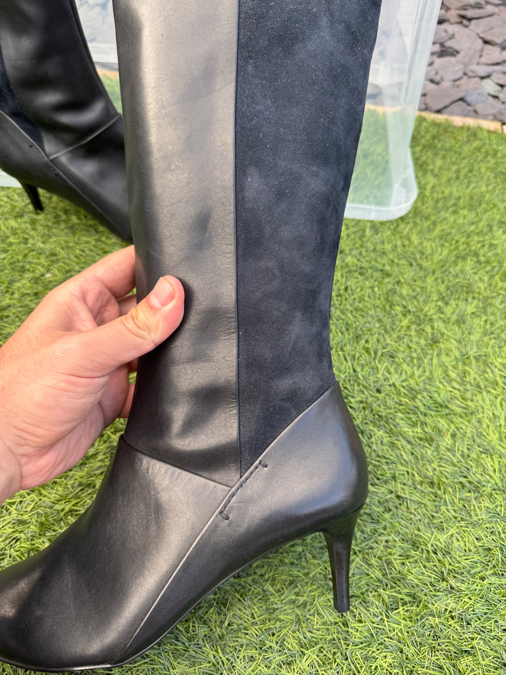 M&S Autograph Womens Black Leather Suede Knee High Boots UK 7.5
