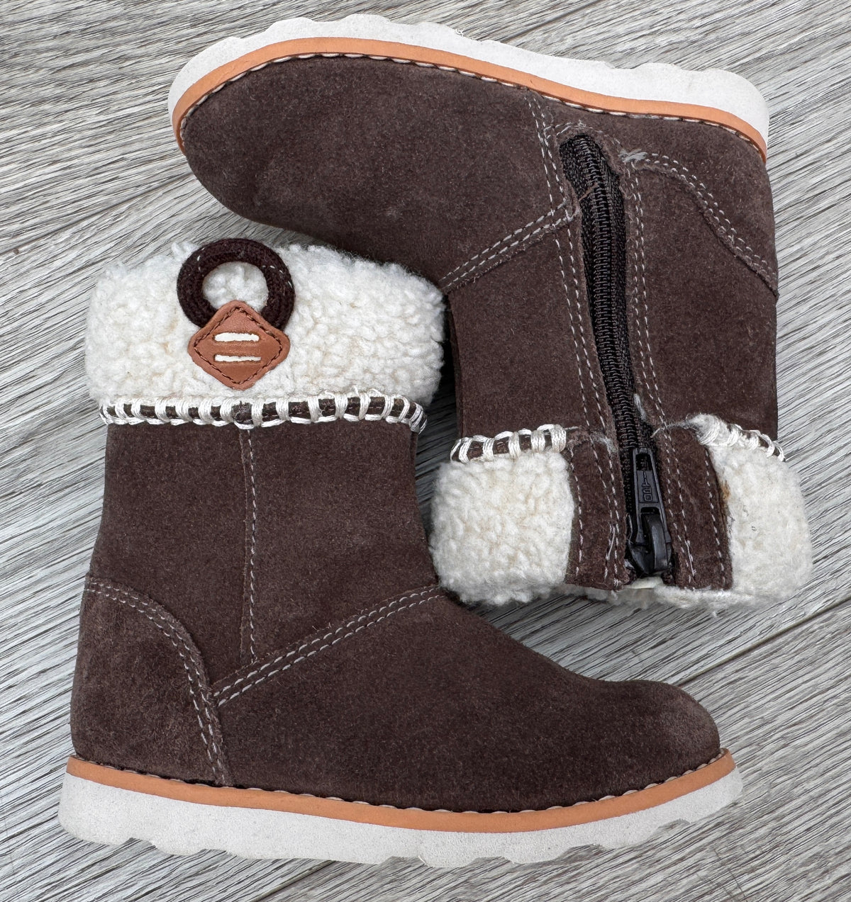 Clarks Girls UK 4F Brown Suede Leather Warm Fur Lined Zip Winter Boots