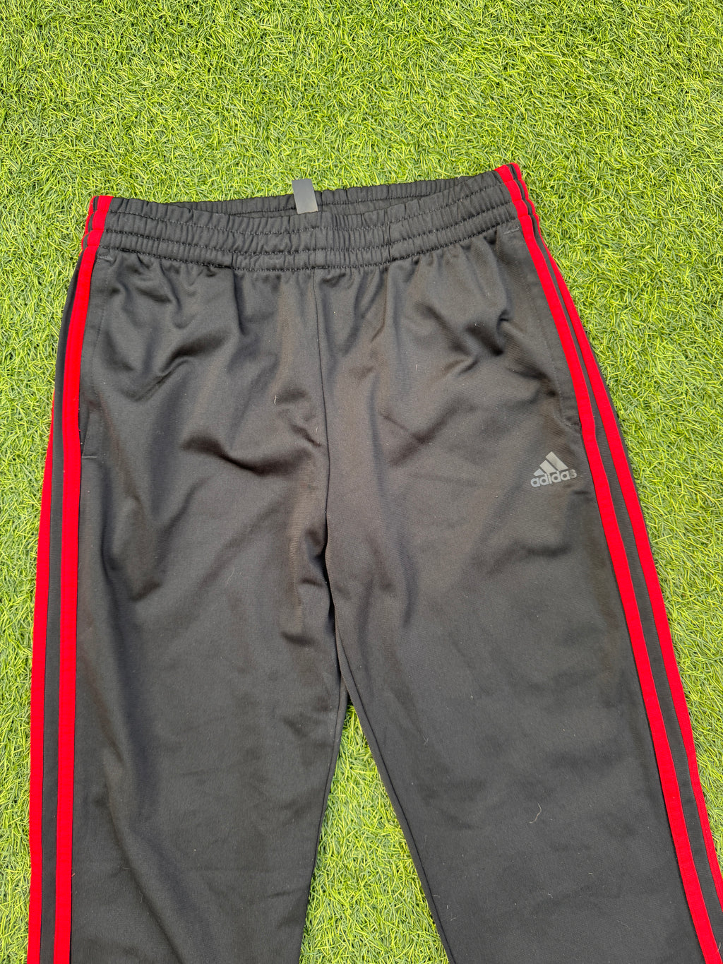Adidas Boys Tracksuit Bottoms 13-14 Years 164 Black Red 3 Stripe Joggers