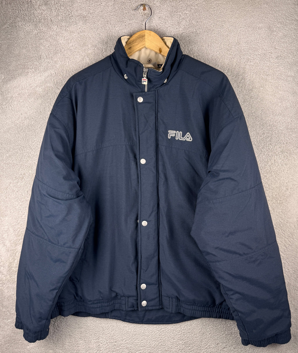 Vintage FILA Mens Padded Jacket Large Navy Blue 90s Retro Winter Coat