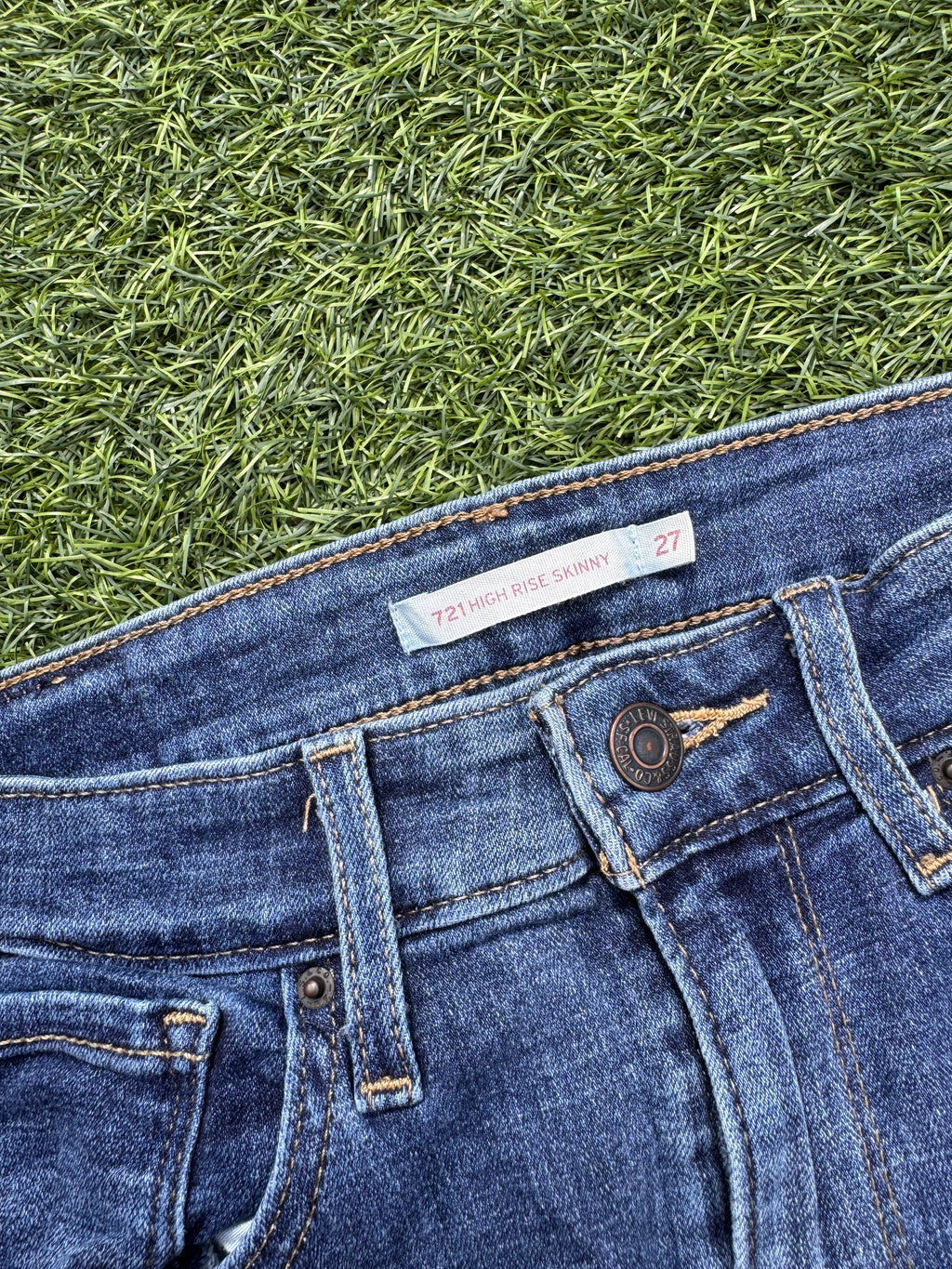 Levis 721 Womens Jeans W27 L30 Blue Denim High Rise Skinny Stretch