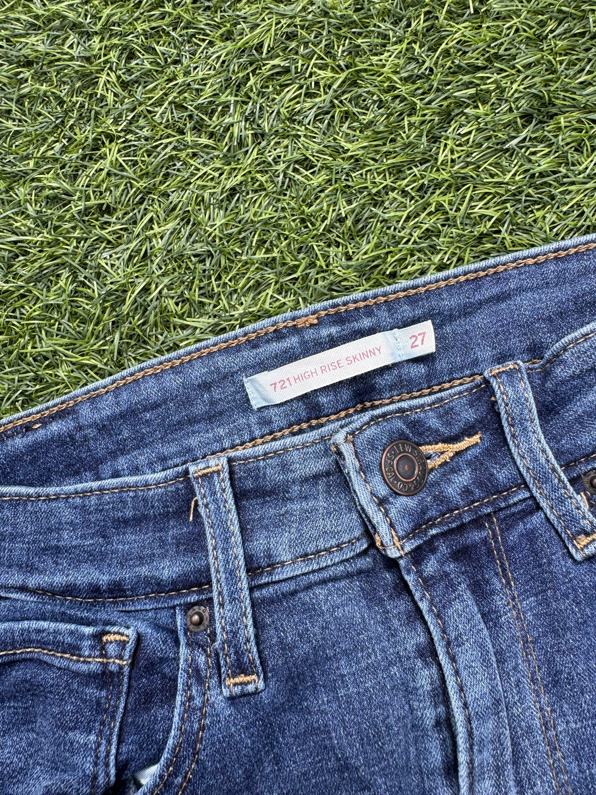 Levis 721 Womens Jeans W27 L30 Blue Denim High Rise Skinny Stretch