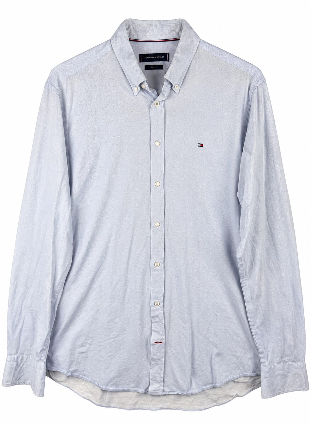 Tommy Hilfiger Tailored Mens Size 16.5 Shirt Blue Knitted Slim Fit Long Sleeve