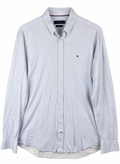 Tommy Hilfiger Tailored Mens Size 16.5 Shirt Blue Knitted Slim Fit Long Sleeve