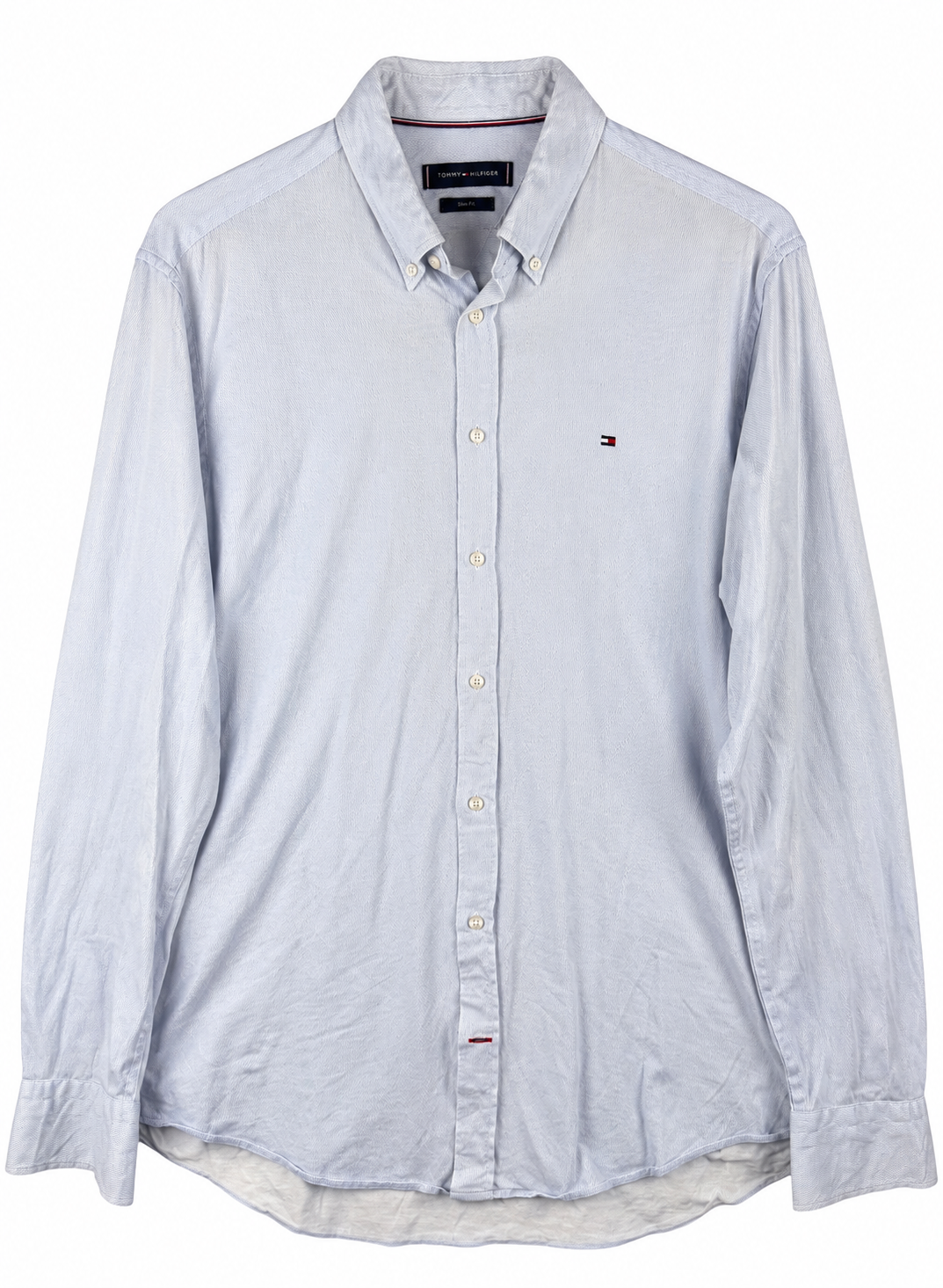 Tommy Hilfiger Tailored Mens Size 16.5 Shirt Blue Knitted Slim Fit Long Sleeve
