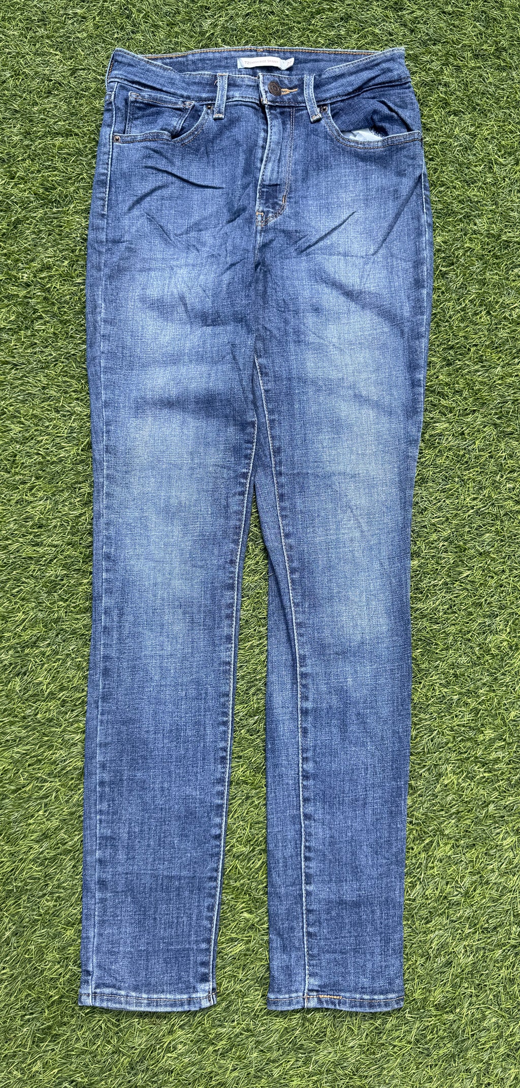 Levis 721 Womens Jeans W27 L30 Blue Denim High Rise Skinny Stretch