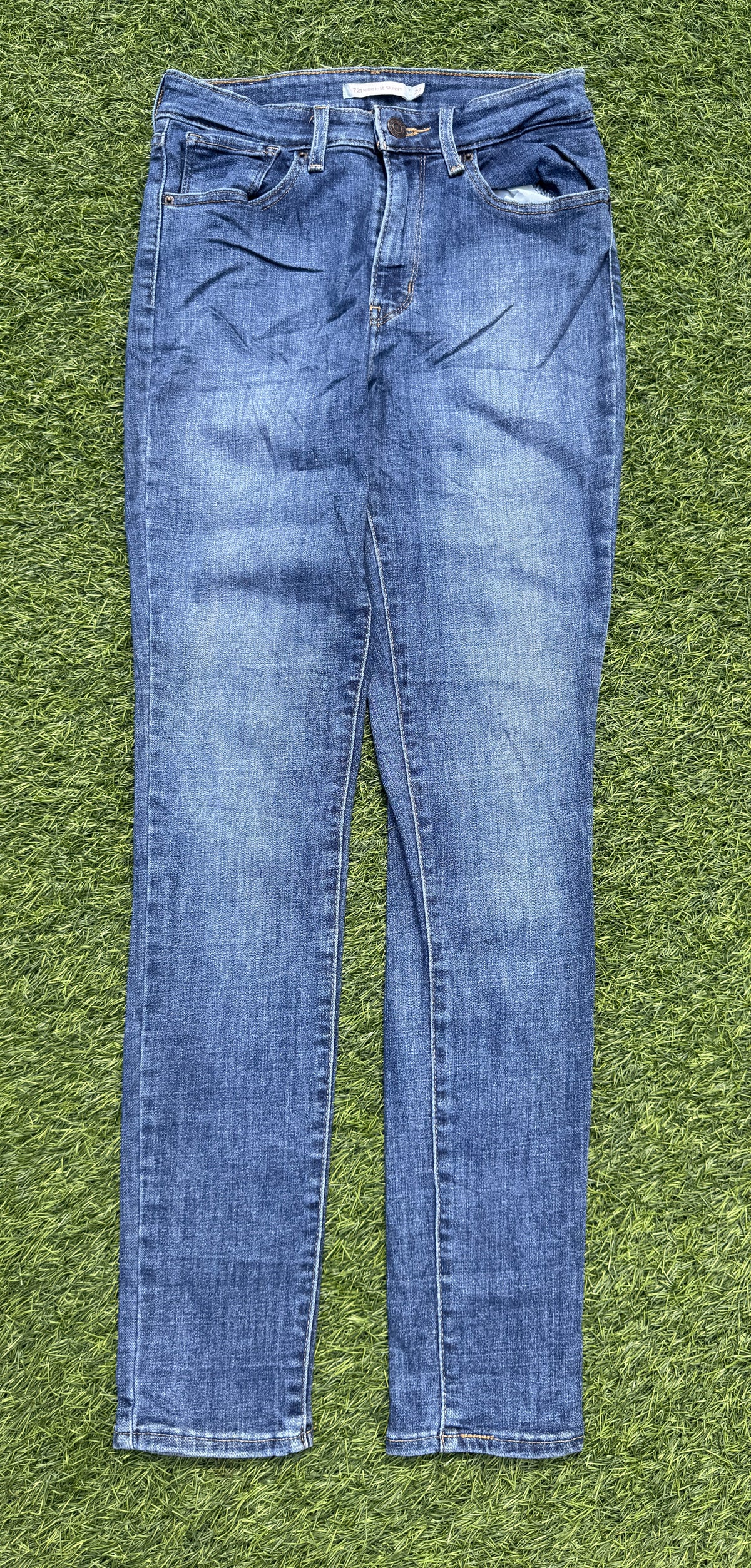 Levis 721 Womens Jeans W27 L30 Blue Denim High Rise Skinny Stretch