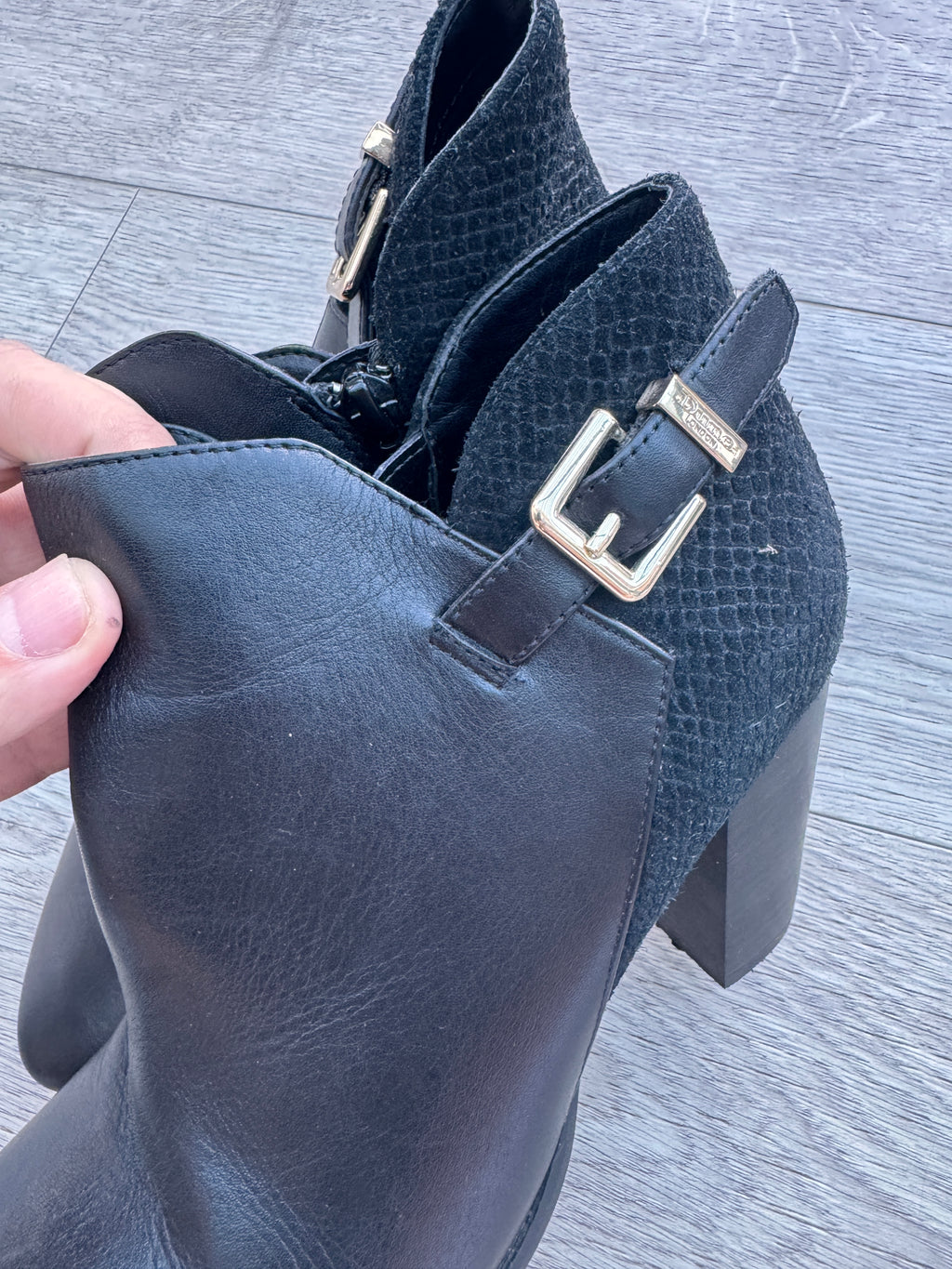 Dune London Womens Black Ankle Boots UK 7 EU 40 Buckle Block Heel Zip