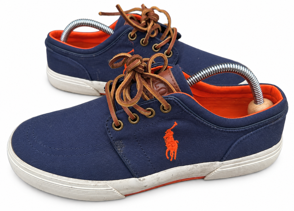 Polo Ralph Lauren Faxon Mens Trainers UK 6.5 Navy Canvas Leather Lace Shoes