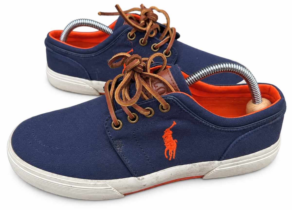 Polo Ralph Lauren Faxon Mens Trainers UK 6.5 Navy Canvas Leather Lace Shoes