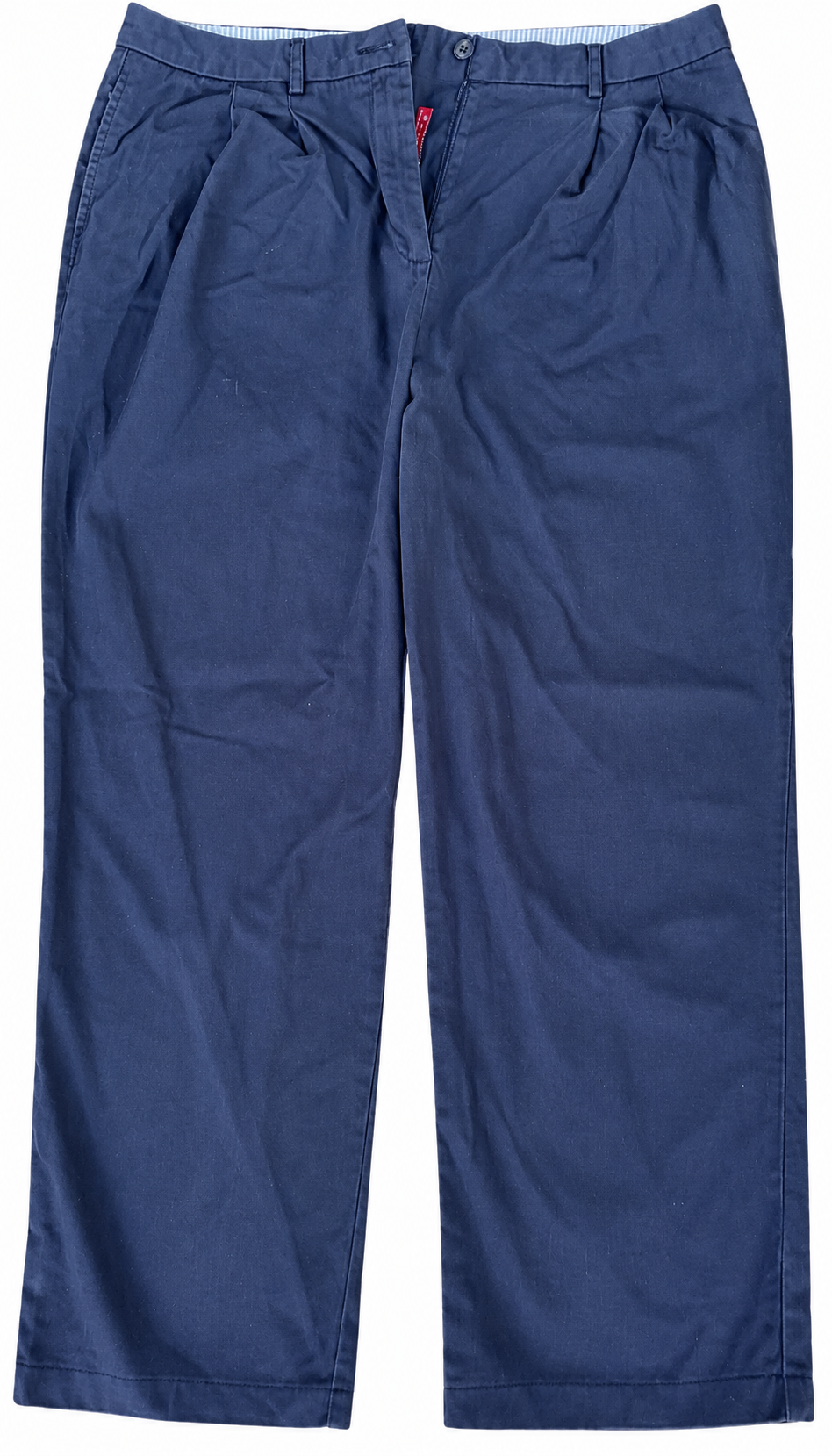 Tommy Hilfiger Womens Navy Chino Trousers Size 14 Pleated Straight Wide Leg