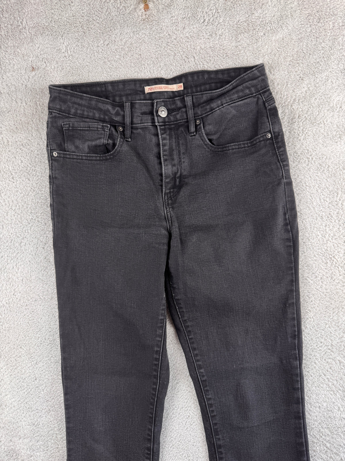 Levis 721 Womens Jeans W28 L32 High Rise Skinny Black Stretch