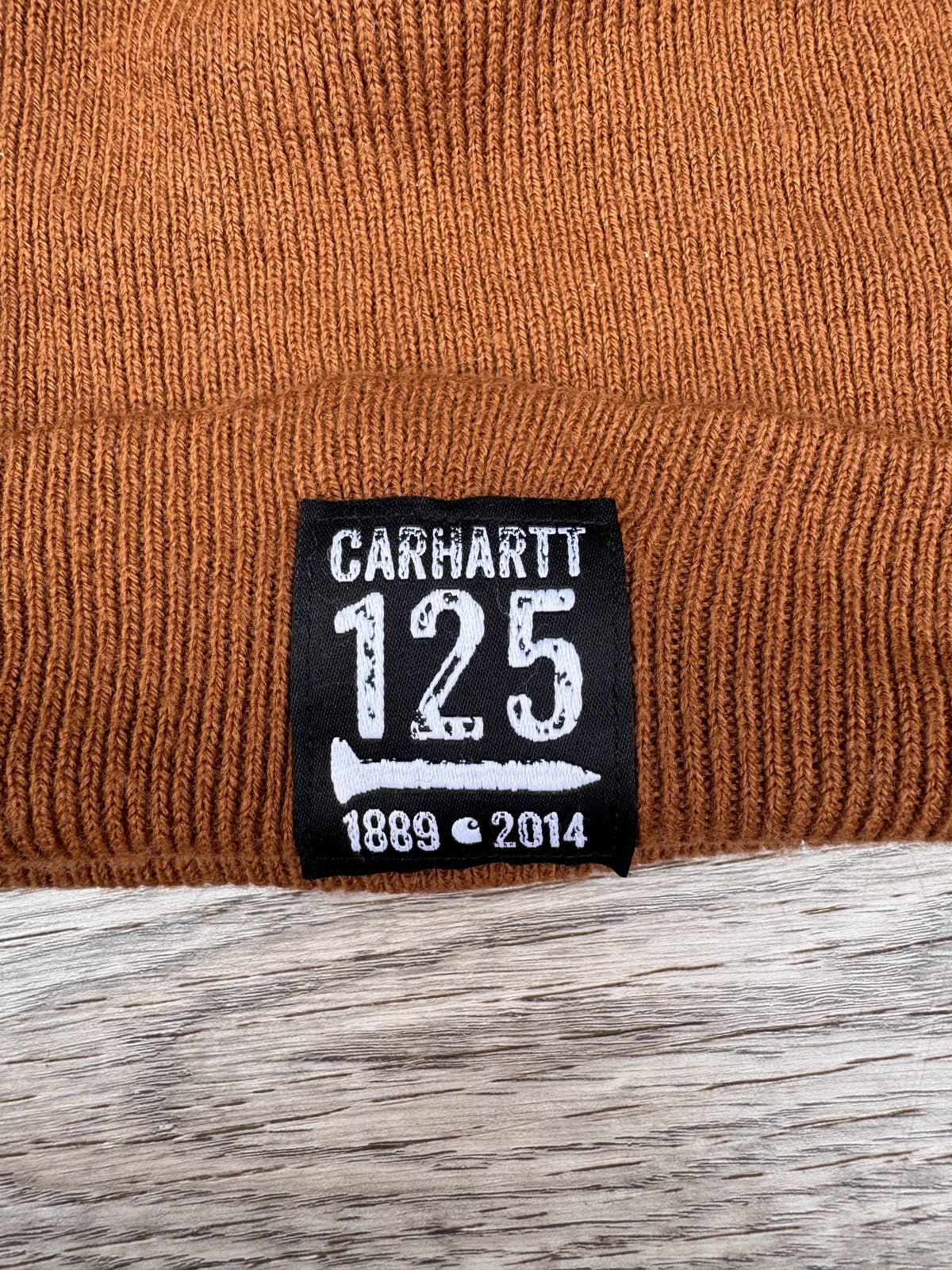 Carhartt Beanie Hat Brown Made In USA Logo Cuffed Knit Watch Cap Workwear