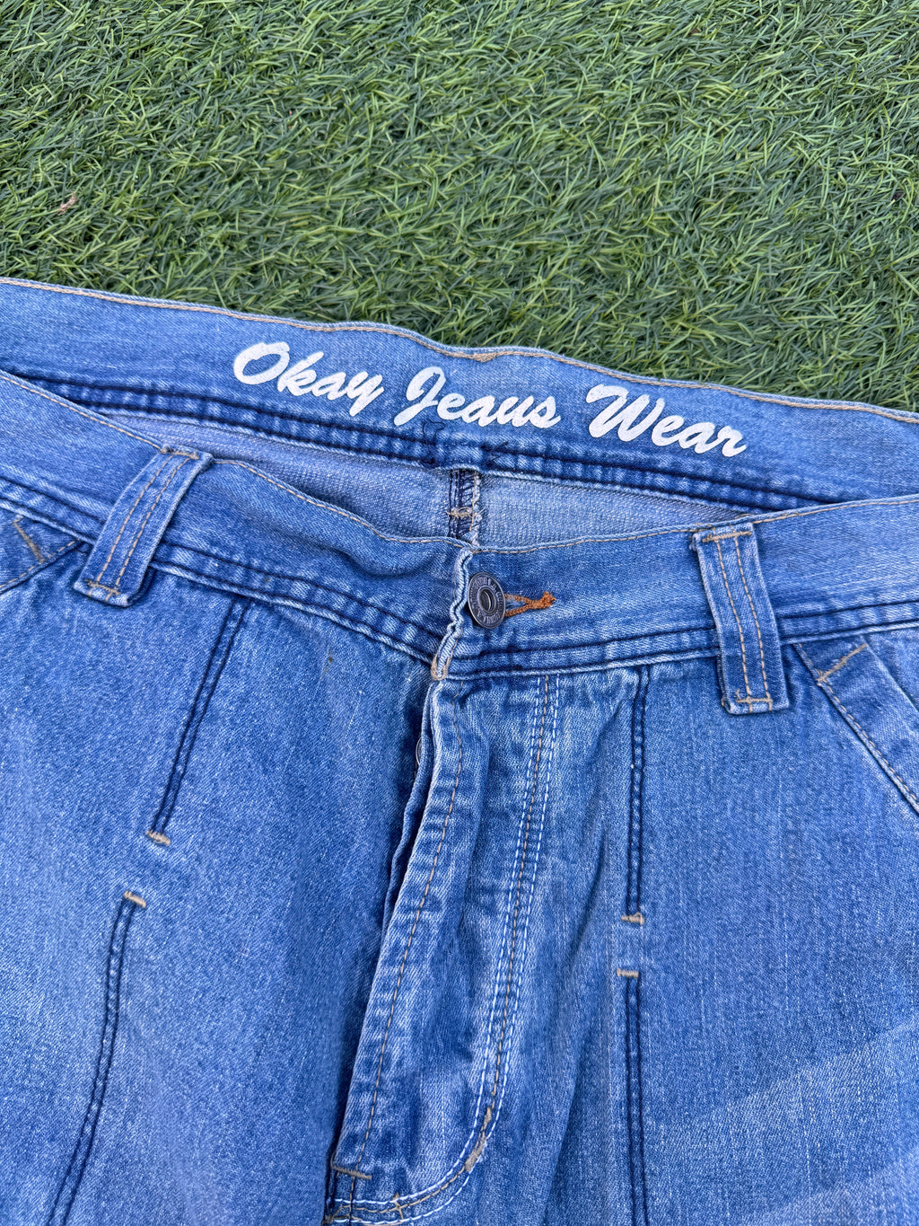 Okay Jeans Wear Mens Denim Cargo Shorts W40 Blue Long Baggy Utility