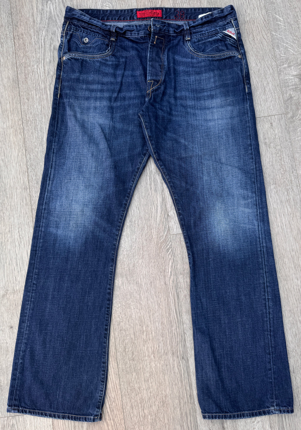 Replay Jimi M923 Jeans Mens W38 L34 Blue Denim Distressed Bootcut Y2K