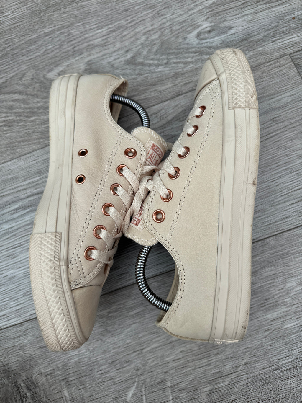 Converse All Star Womens UK 6 Cream Leather Rose Gold Low Top Trainers