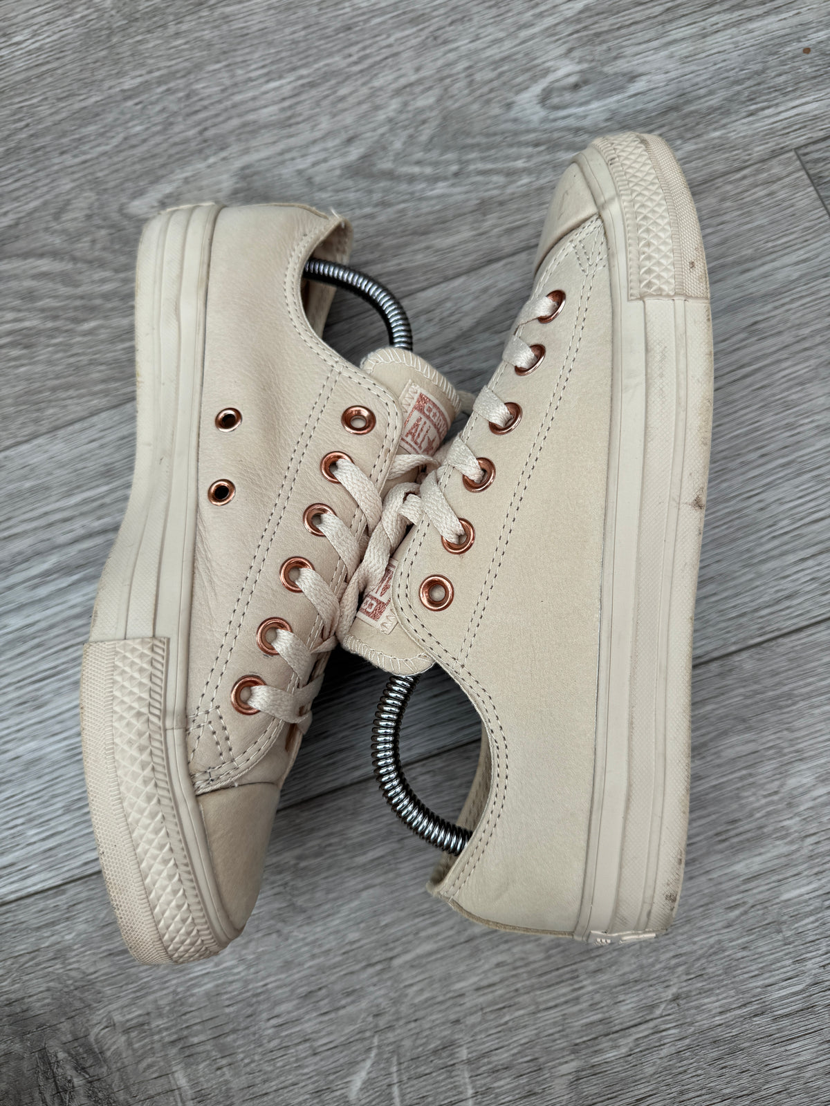 Converse All Star Womens UK 6 Cream Leather Rose Gold Low Top Trainers