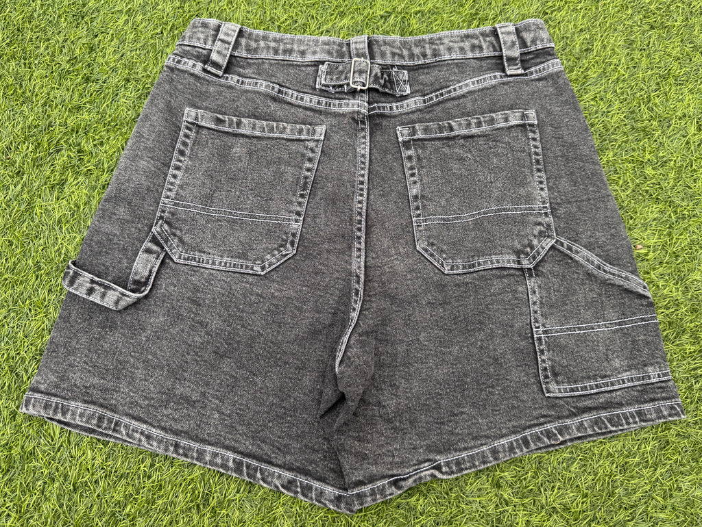 Wild Fable Womens Denim Shorts Size 12 Black Acid Wash Carpenter Utility Y2K