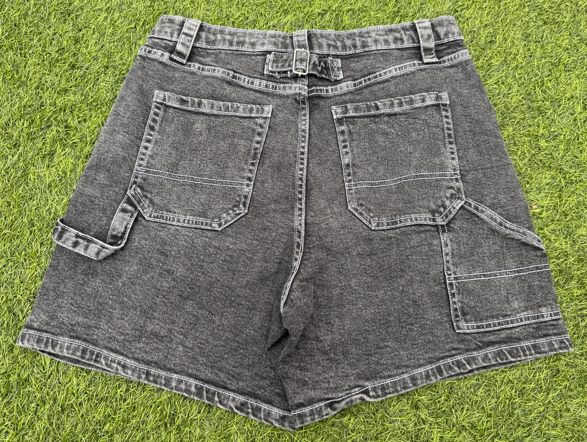 Wild Fable Womens Denim Shorts Size 12 Black Acid Wash Carpenter Utility Y2K
