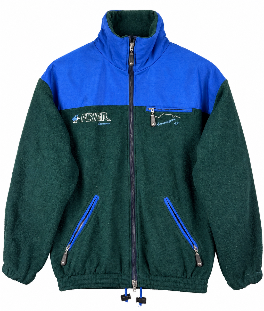Vintage 90s Flyer Italy Mens Medium Fleece Jacket Green Blue Aconcagua 97 Retro