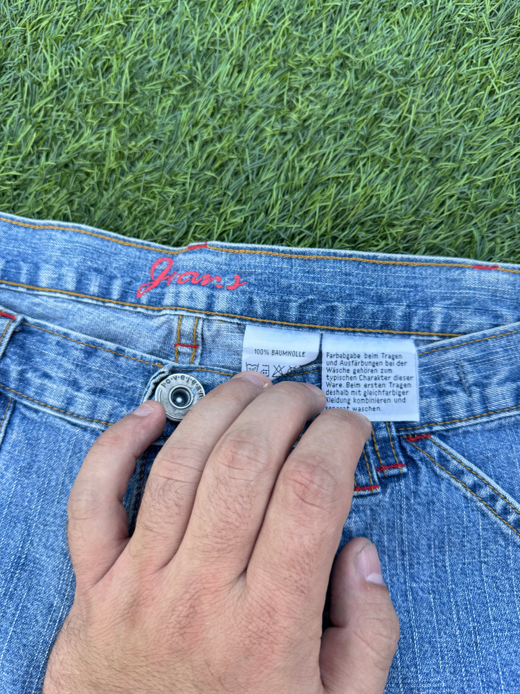 Mens W34 Baggy Denim Jorts Blue Y2K Skater Wide Leg Carpenter Shorts