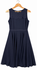 Hobbs London Womens Navy Blue Embroidered Fit Flare Midi Dress UK 10