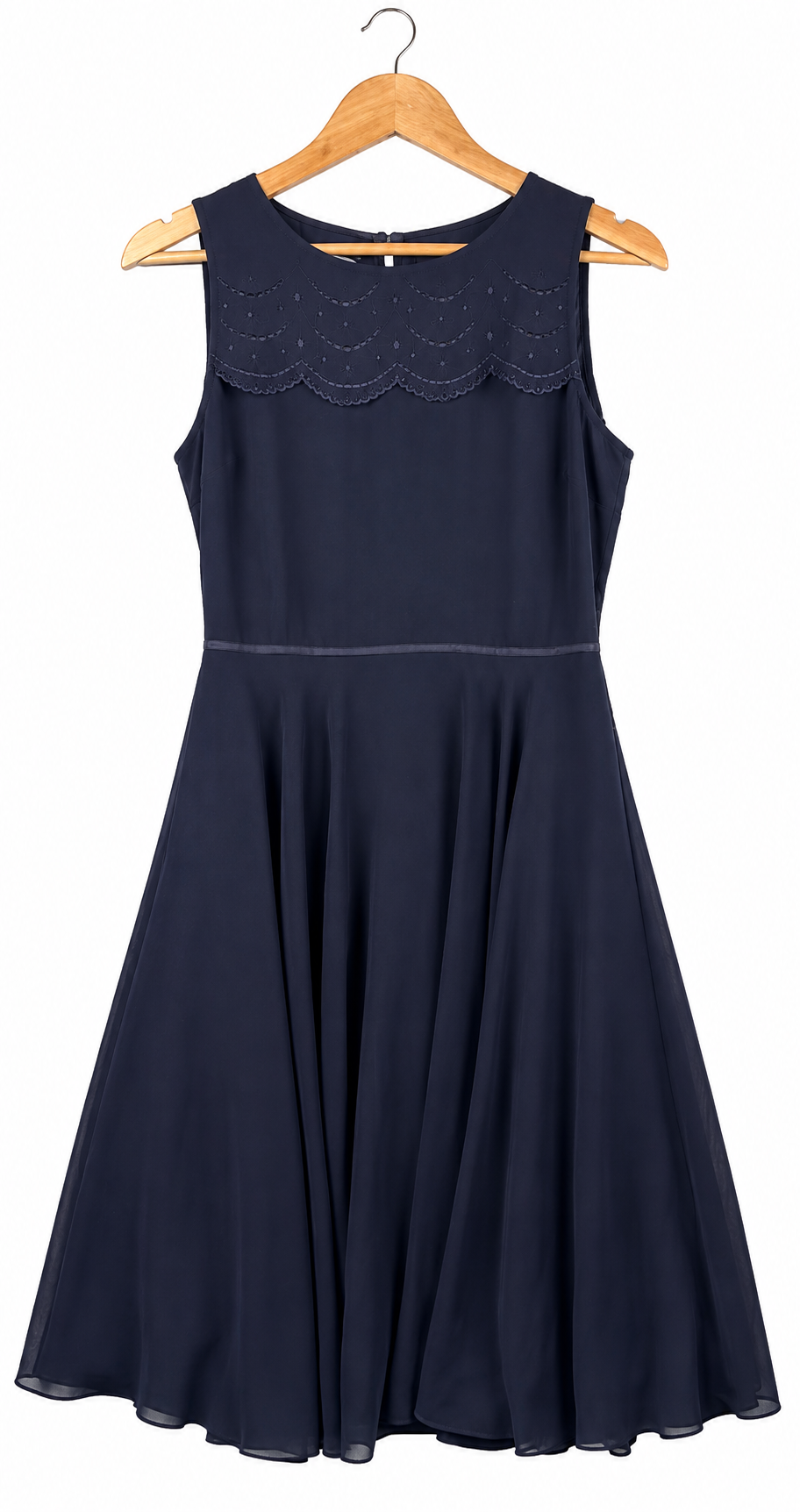 Hobbs London Womens Navy Blue Embroidered Fit Flare Midi Dress UK 10