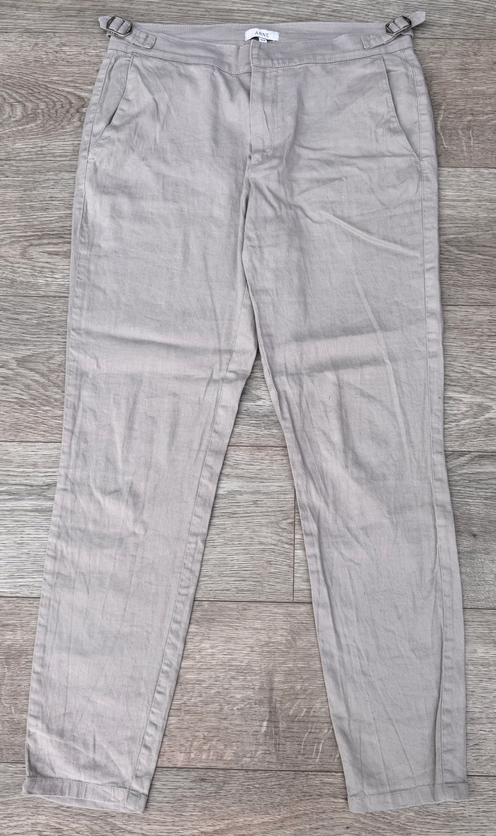 ARNE Mens Trousers W32 L28 Grey Linen Cotton Blend Slim Fit Chinos