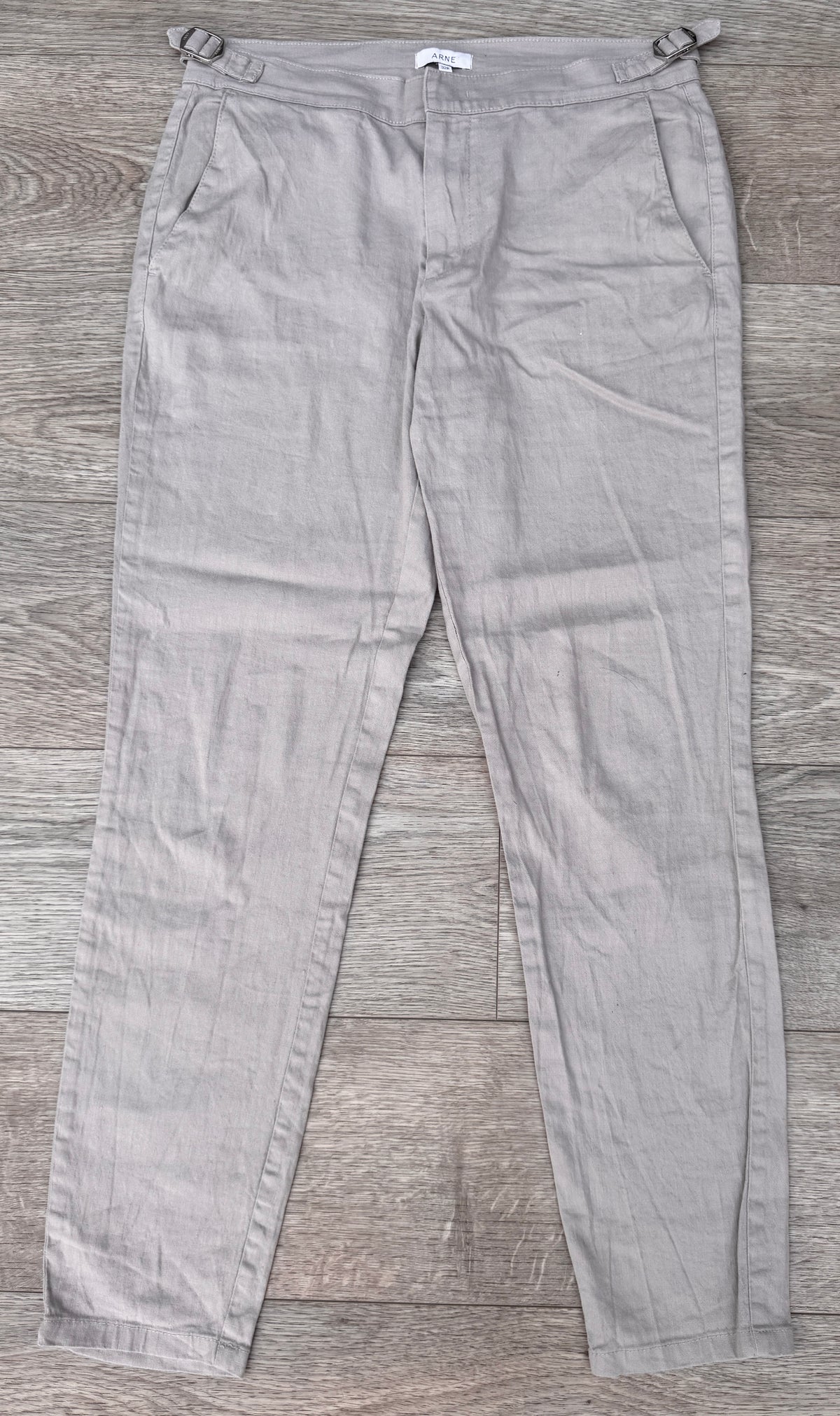 ARNE Mens Trousers W32 L28 Grey Linen Cotton Blend Slim Fit Chinos