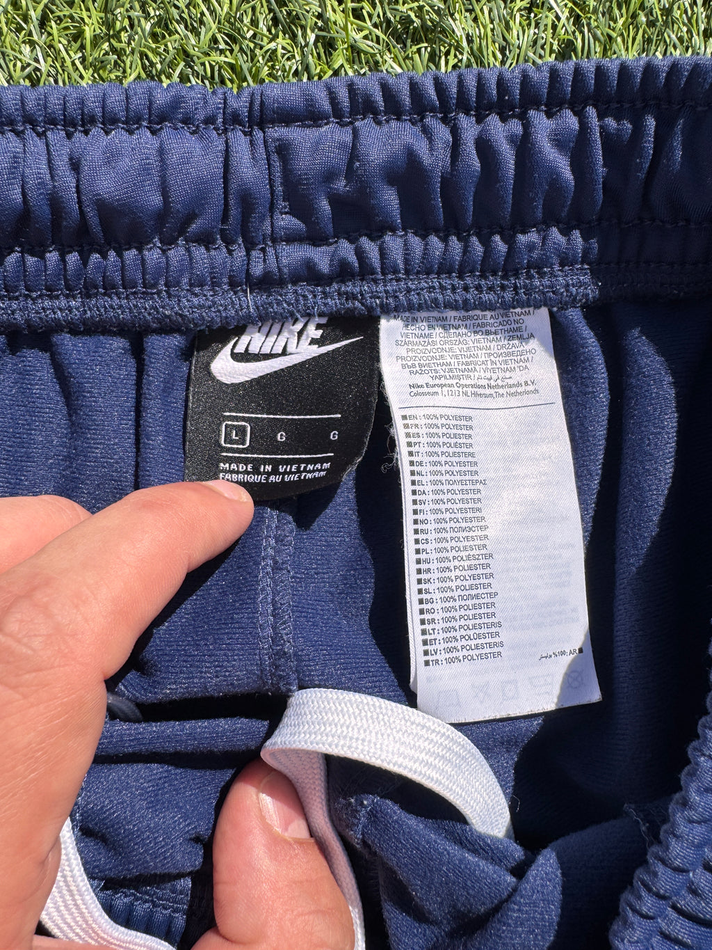 Nike Track Pants Mens Large Navy Blue White Stripe Joggers