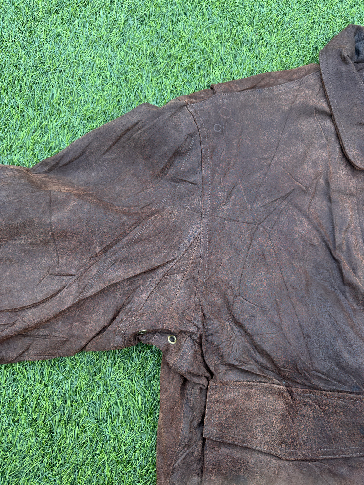 Rover & Lakes Mens XL Brown Leather Bomber Jacket Vintage Distressed