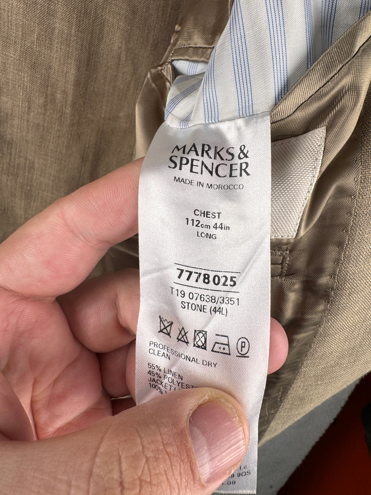 M&S Linen Miracle Mens Suit 44L W38 L31 Stone Nova Fides Italian Linen 2 Piece