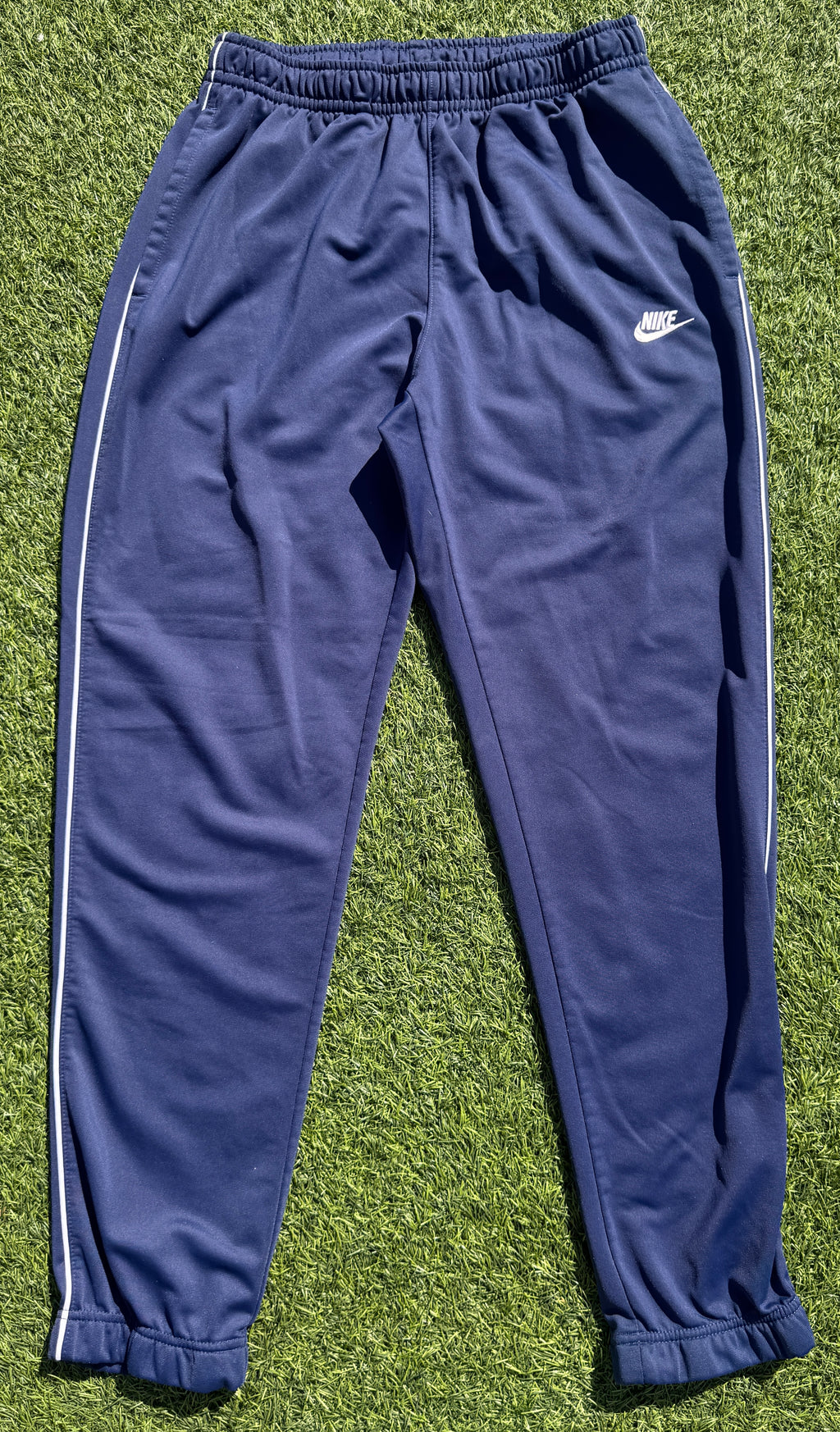 Nike Track Pants Mens Large Navy Blue White Stripe Joggers