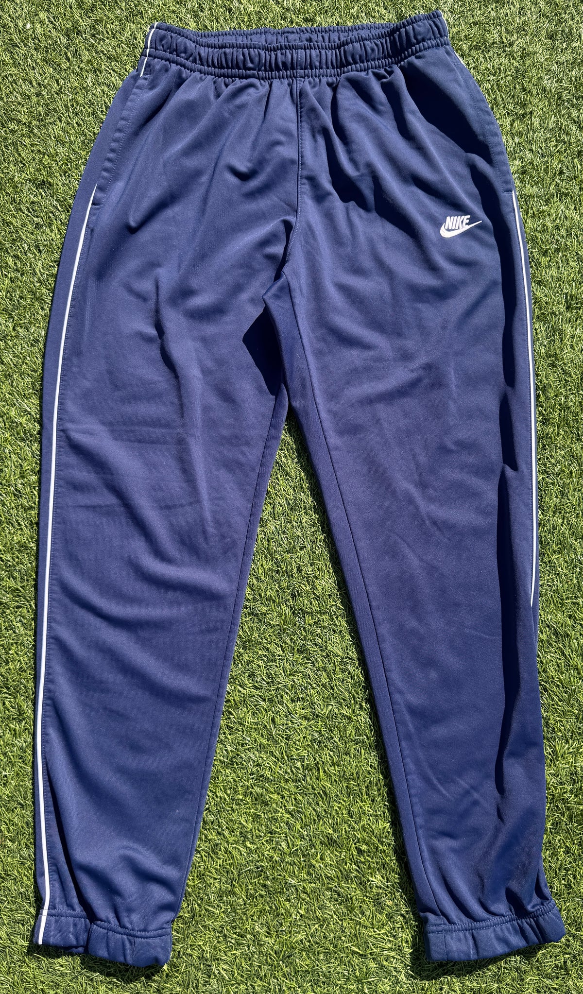 Nike Track Pants Mens Large Navy Blue White Stripe Joggers