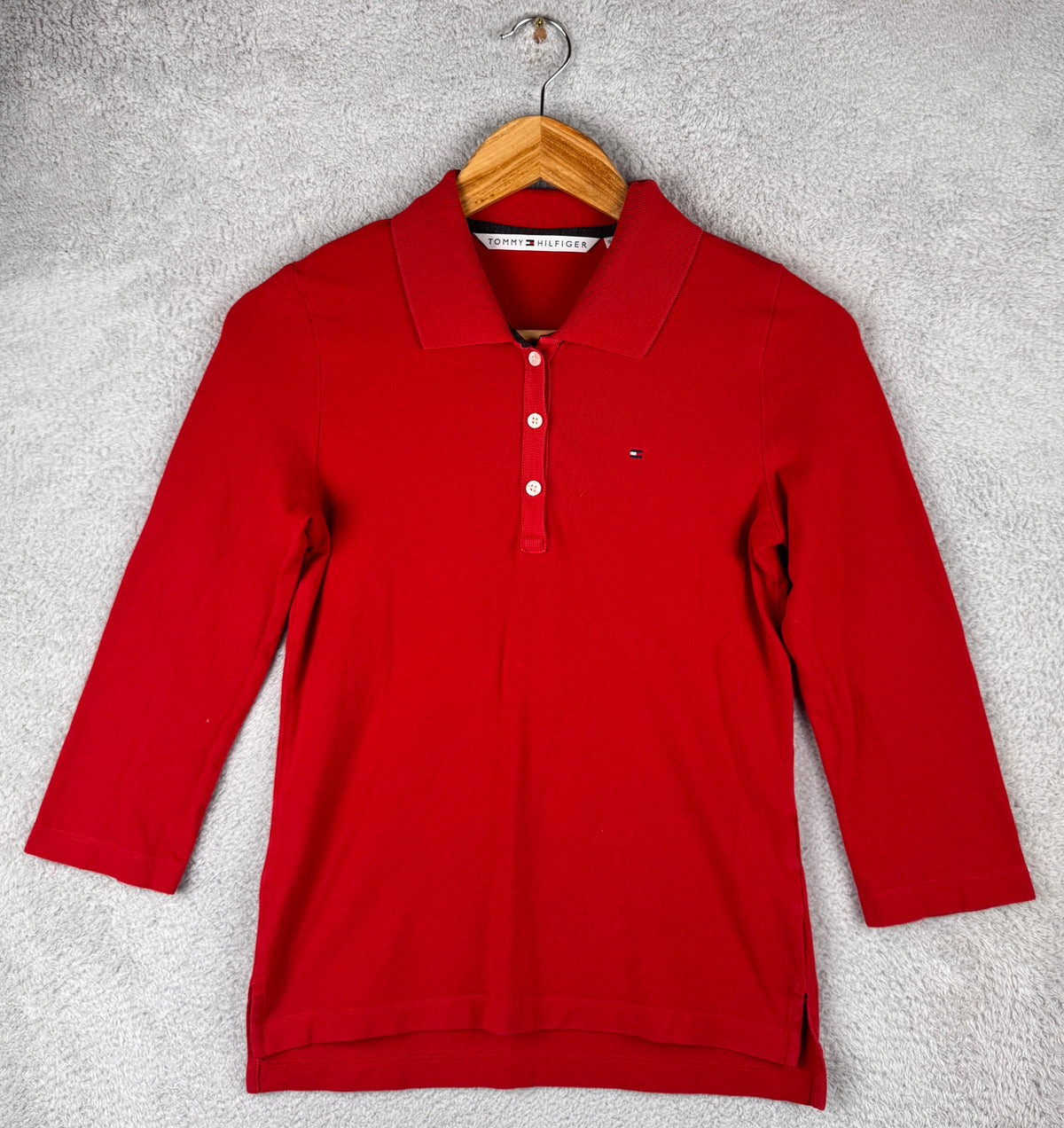 Tommy Hilfiger Womens Small Red Polo Shirt Long Sleeve Rugby