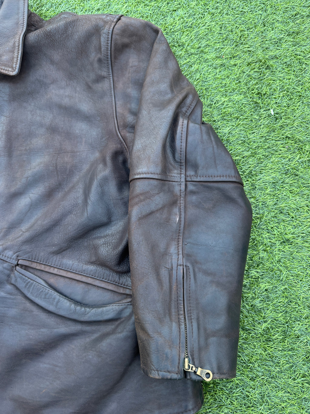 Vintage Mens Brown Genuine Lamb Leather Biker Jacket YKK Zip 80s 90s Size Large