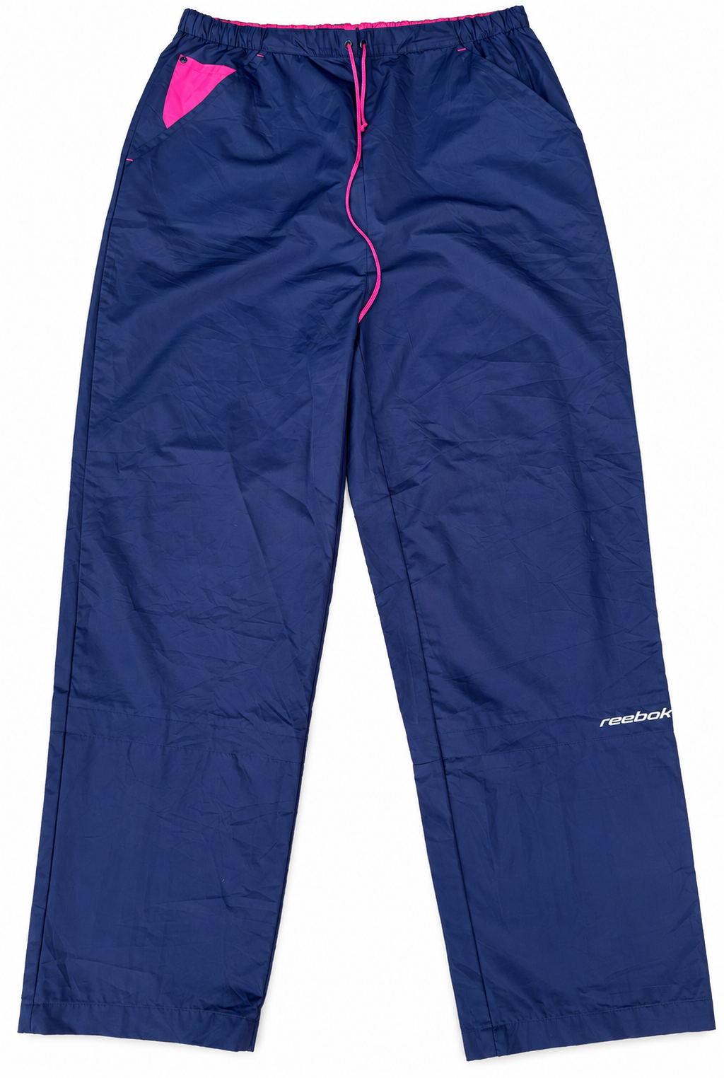 Vintage Reebok Womens Shell Track Pants UK 16 Navy Pink 90s Retro