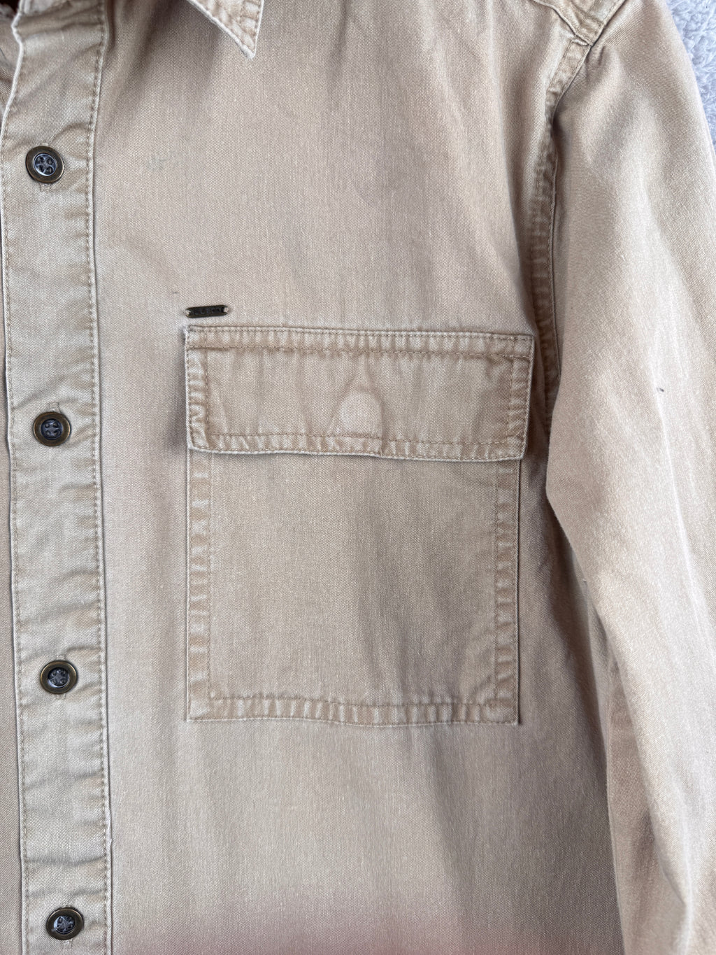 Guess Mens Beige Utility Overshirt Shirt Long Sleeve Workwear Size Medium