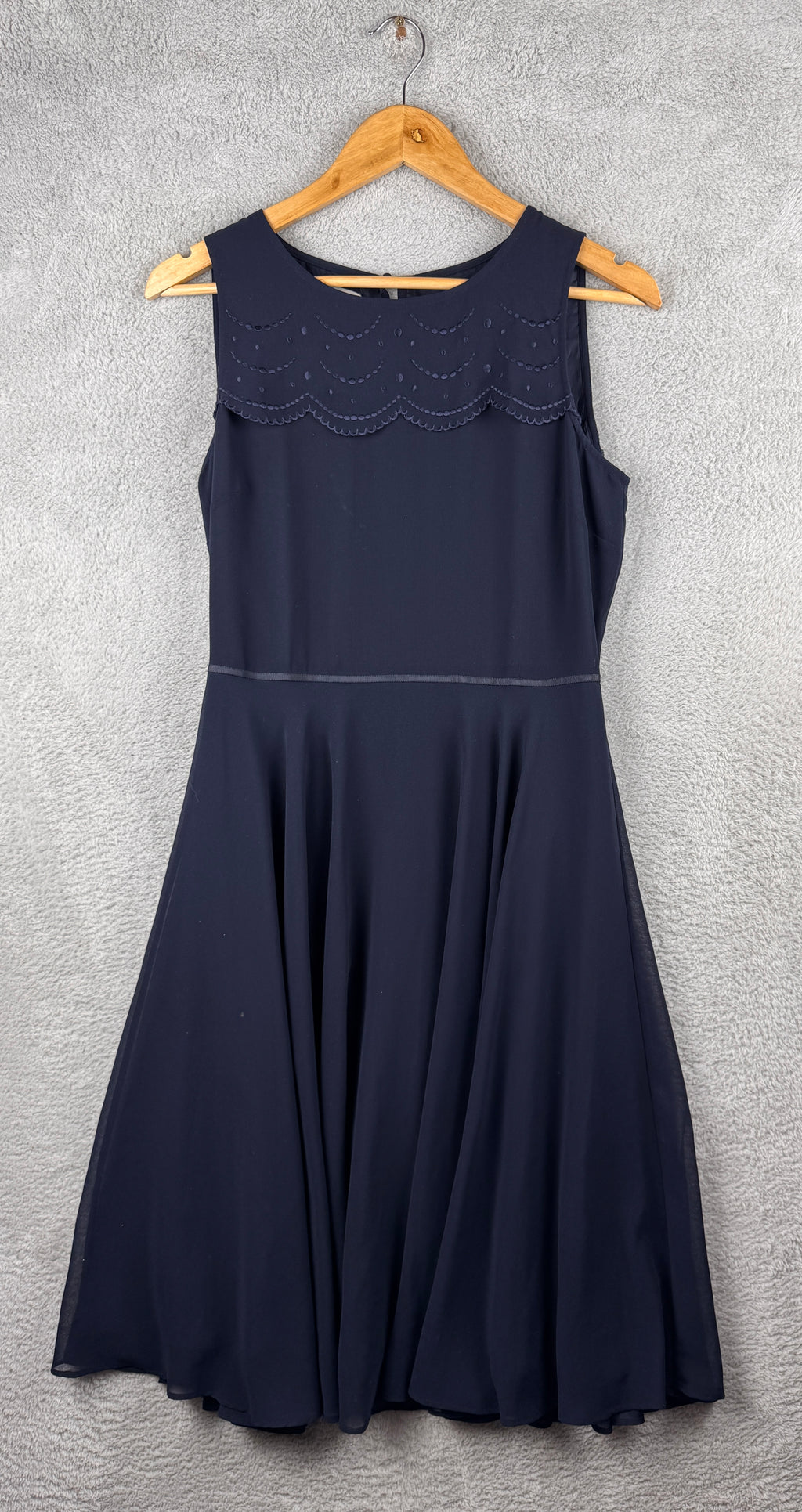 Hobbs London Womens Navy Blue Embroidered Fit Flare Midi Dress UK 10
