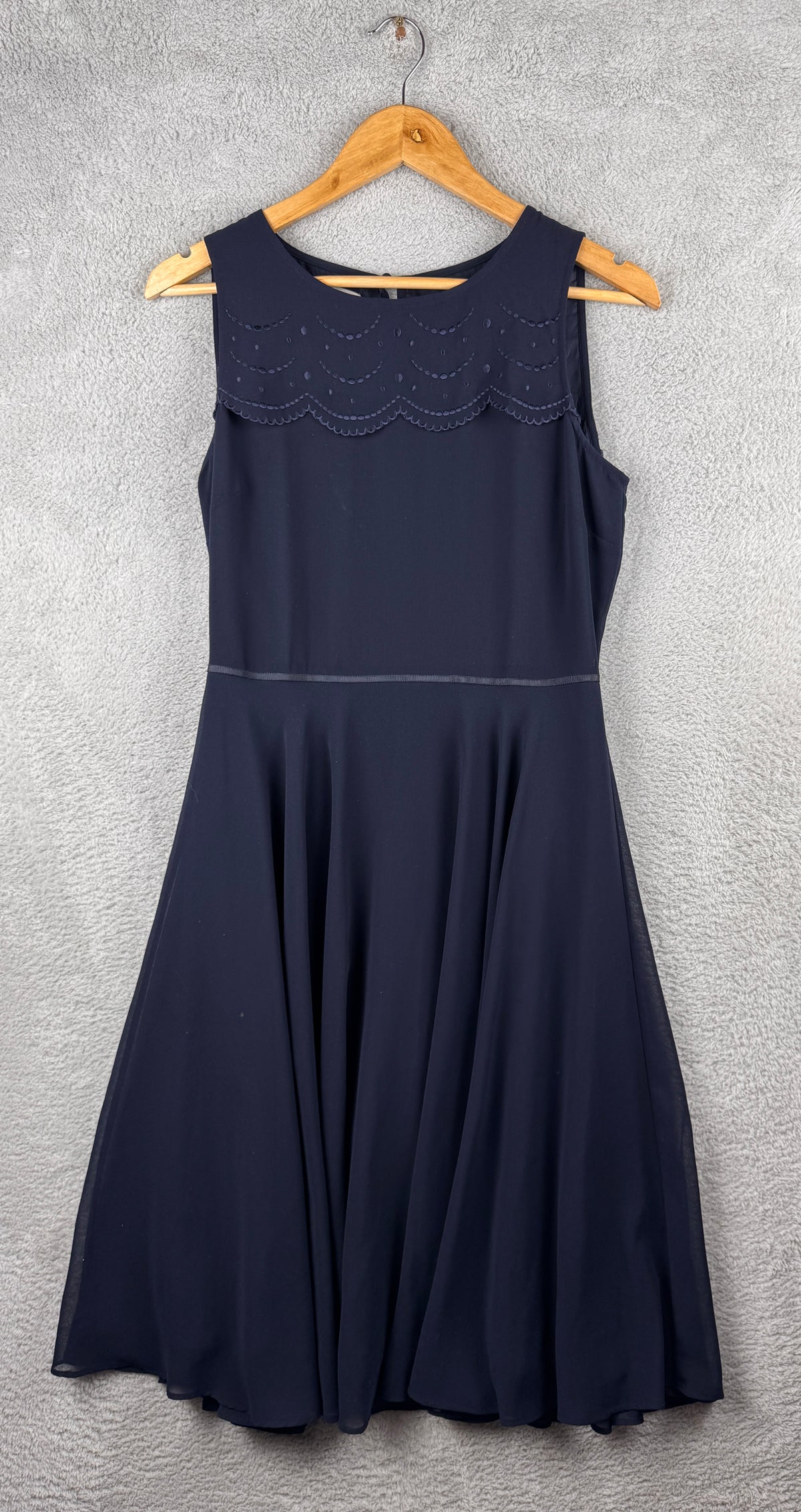 Hobbs London Womens Navy Blue Embroidered Fit Flare Midi Dress UK 10