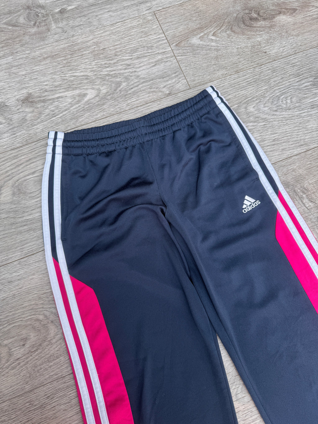 Adidas Kids Tracksuit Bottoms Age 9-10 Black Pink 3 Stripe