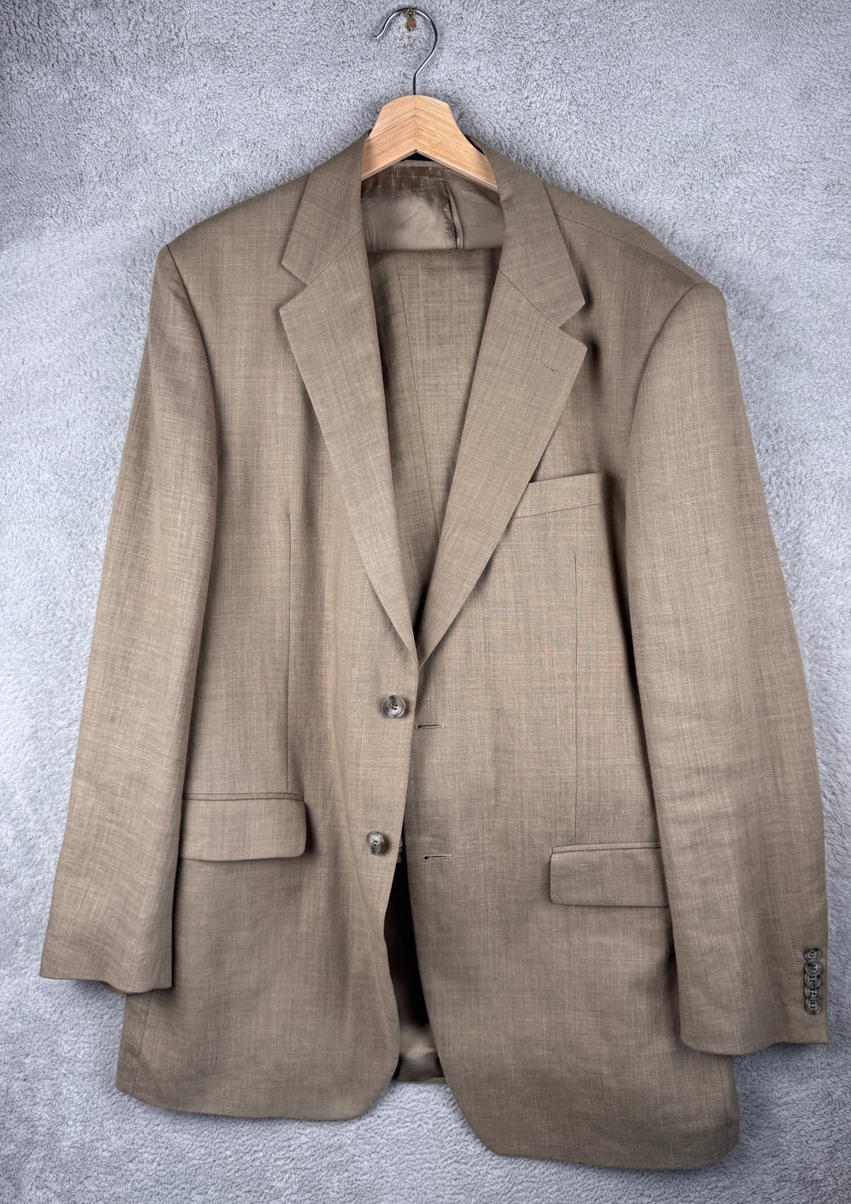 M&S Linen Miracle Mens Suit 44L W38 L31 Stone Nova Fides Italian Linen 2 Piece