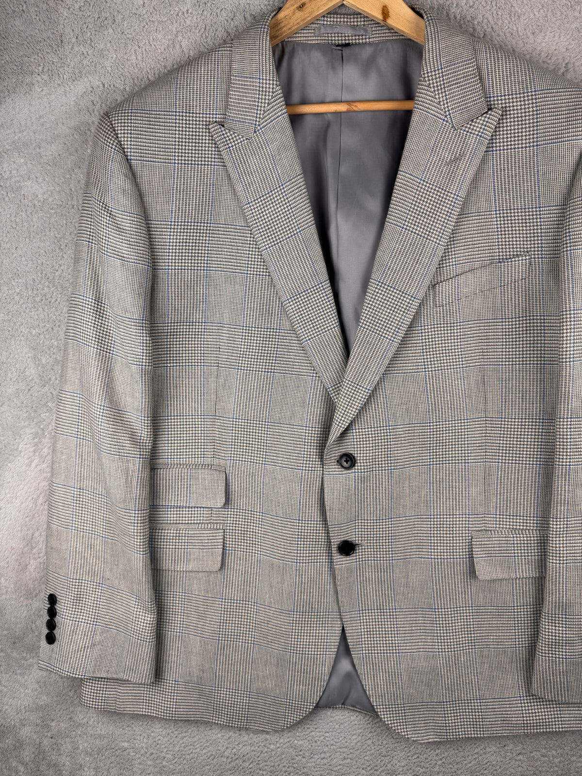 M&S Sartorial Mens Blazer 48R Grey Prince of Wales Check Tailored Suit Jacket