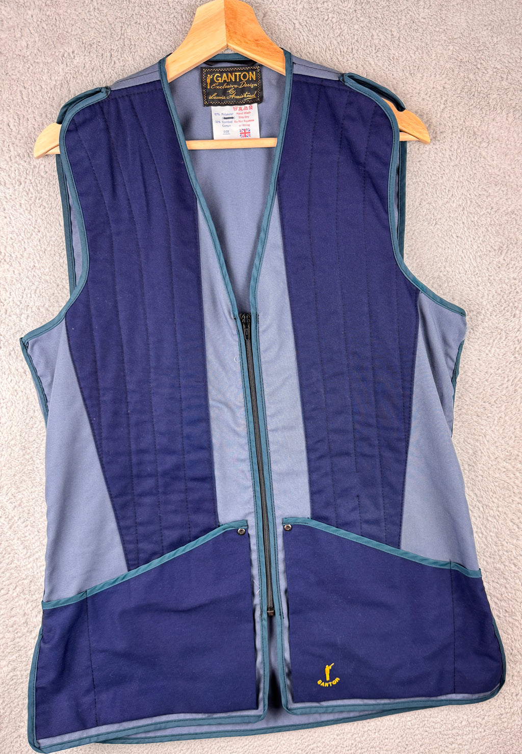 Ganton Men Skeet Shooting Vest Blue Grey Quilted Clay Pigeon Waistcoat Size M