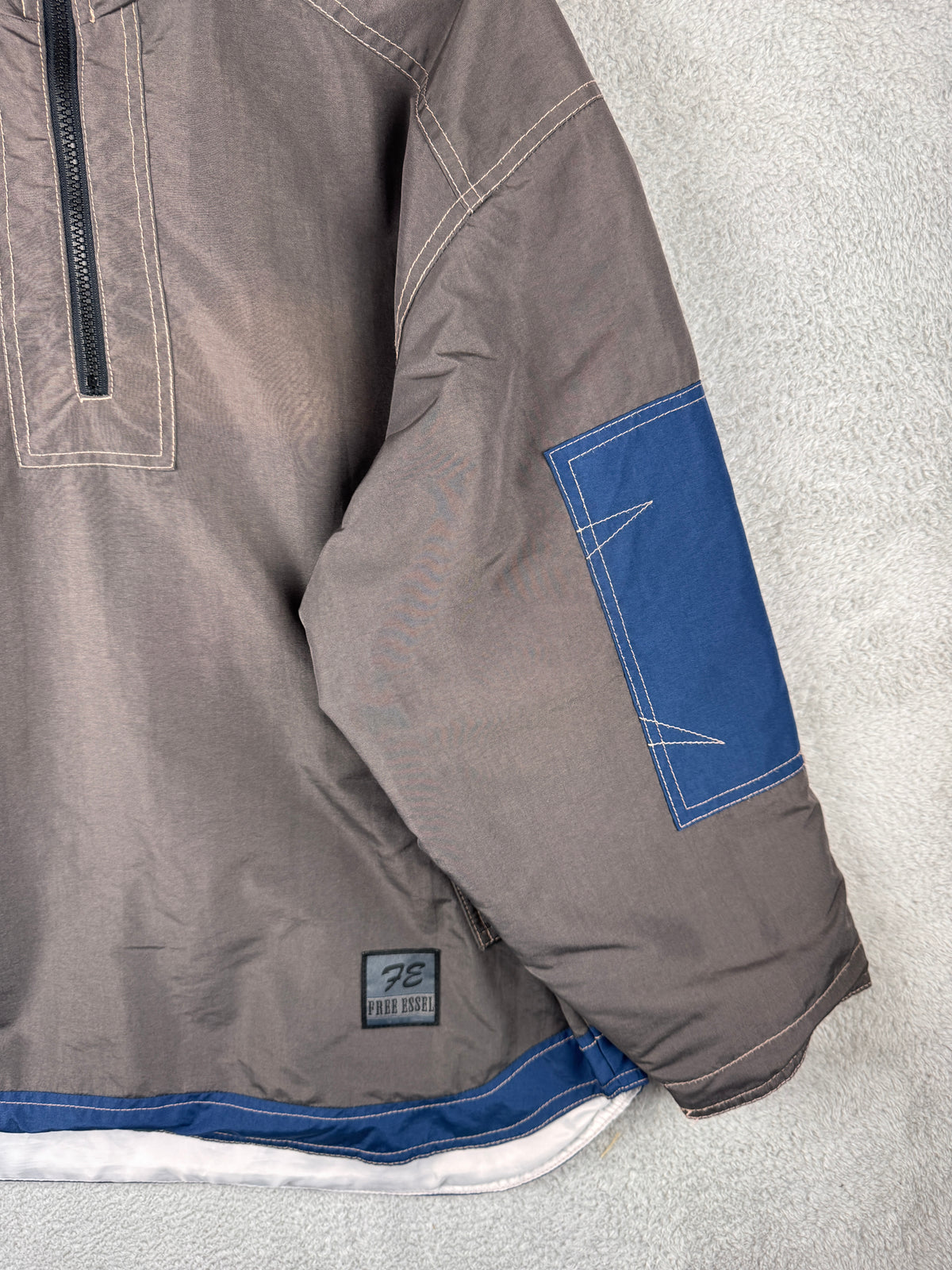 Free Essel Japan Mens Large Grey Blue Hooded Pullover Jacket Y2K Retro Anorak