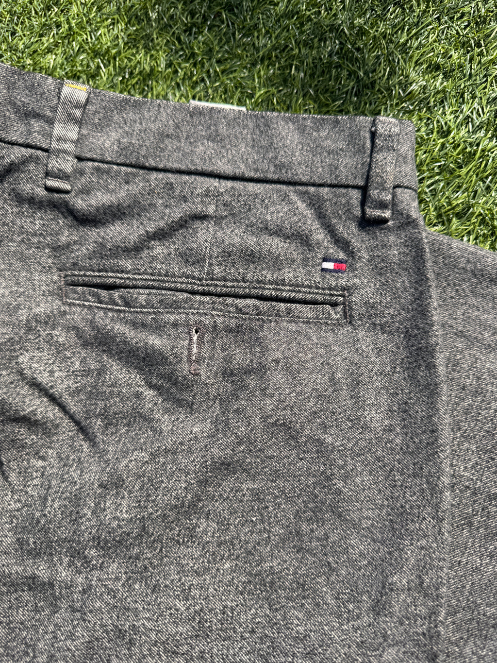 Tommy Hilfiger Mens Chino Trousers Grey Textured Cotton Straight Leg W34 L32
