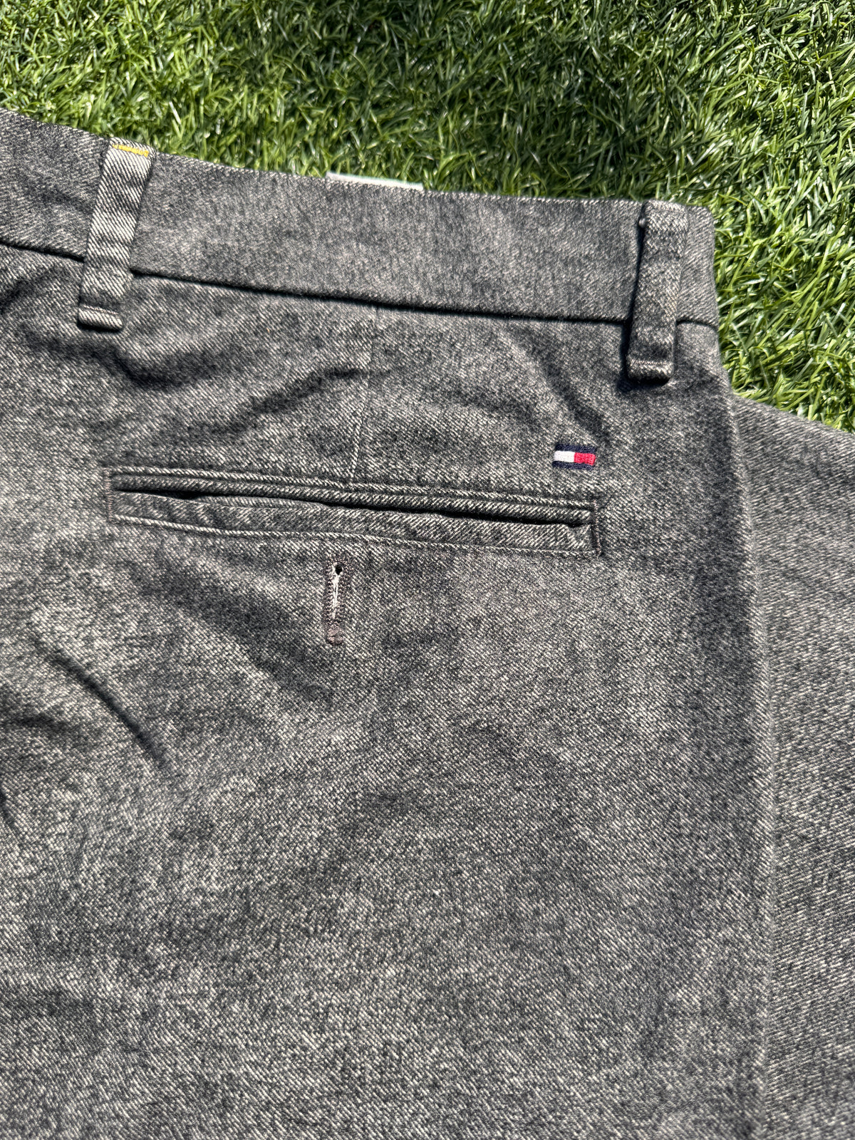 Tommy Hilfiger Mens Chino Trousers Grey Textured Cotton Straight Leg W34 L32
